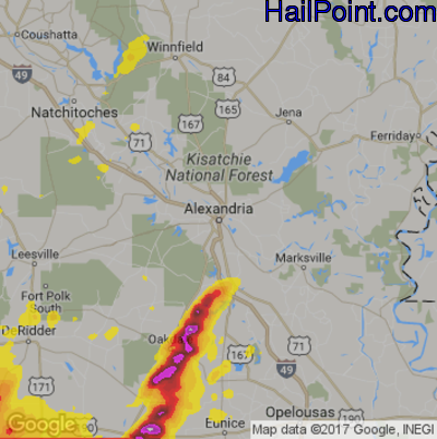 Hail Map for Alexandria, LA Region on May 3, 2017