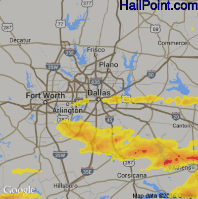 Hail Map for Dallas, TX Region on May 3, 2017