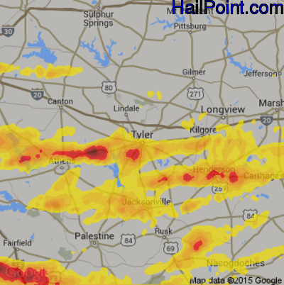 Hail Map for Tyler, TX Region on May 3, 2017