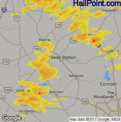 Hail Map for College Station, TX Region on May 3, 2017