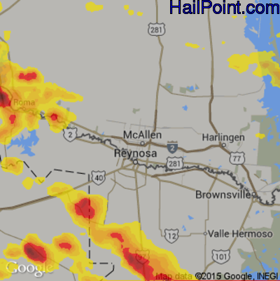 Hail Map for McAllen, TX Region on May 4, 2017