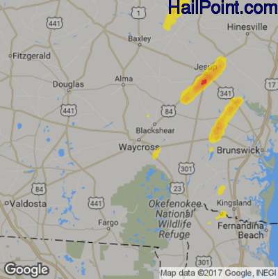 Hail Map for Waycross, GA Region on May 4, 2017 