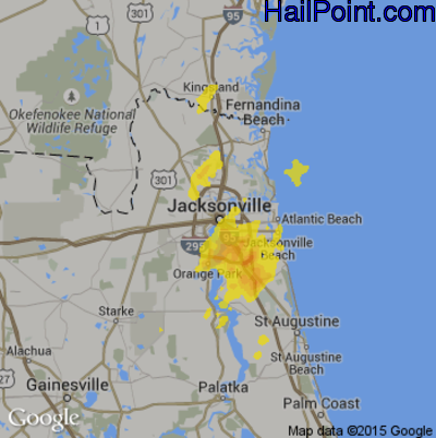 Hail Map for Jacksonville, FL Region on May 4, 2017