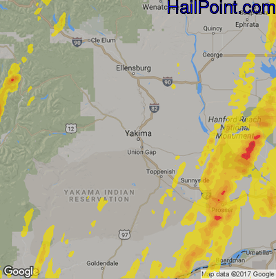 Hail Map for Yakima, WA Region on May 4, 2017 