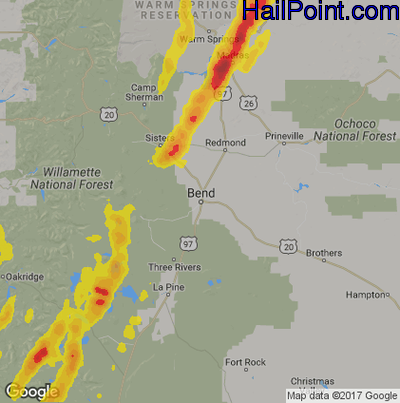 Hail Map for Bend, OR Region on May 5, 2017 