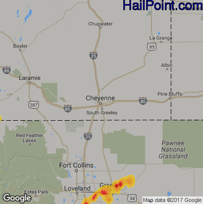 Hail Map for Cheyenne, WY Region on May 8, 2017