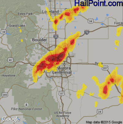 Hail Map for Denver, CO Region on May 8, 2017