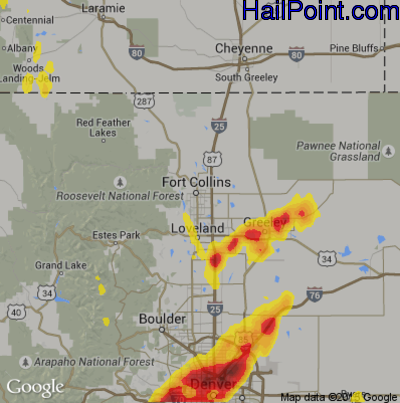 Hail Map for Fort Collins, CO Region on May 8, 2017