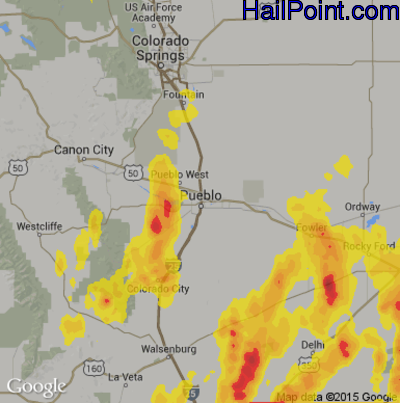 Hail Map for Pueblo, CO Region on May 8, 2017