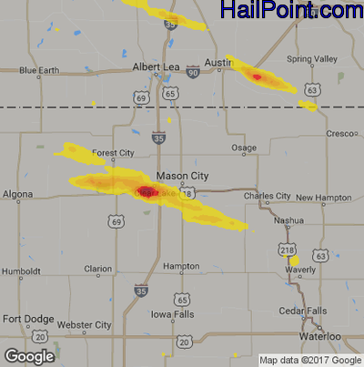 Hail Map for Mason City, IA Region on May 9, 2017