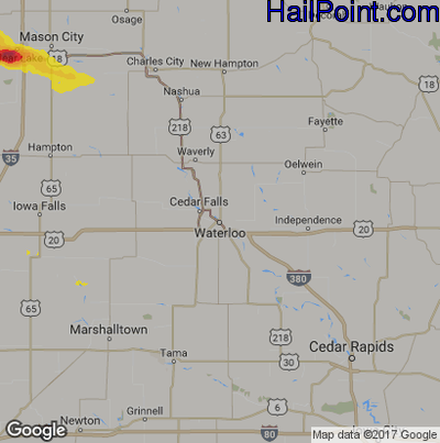 Hail Map for Waterloo, IA Region on May 9, 2017 