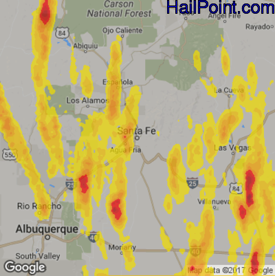 Hail Map for Sante Fe, NM Region on May 9, 2017