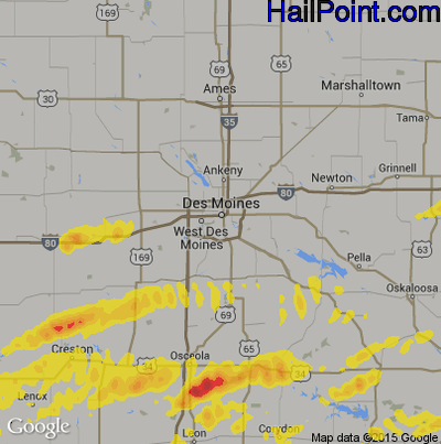 Hail Map for Des Moines, IA Region on May 10, 2017