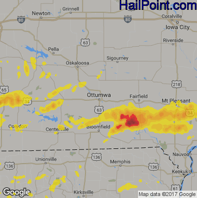 Hail Map for Ottumwa, IA Region on May 10, 2017 