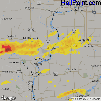 Hail Map for Burlington, IA Region on May 10, 2017