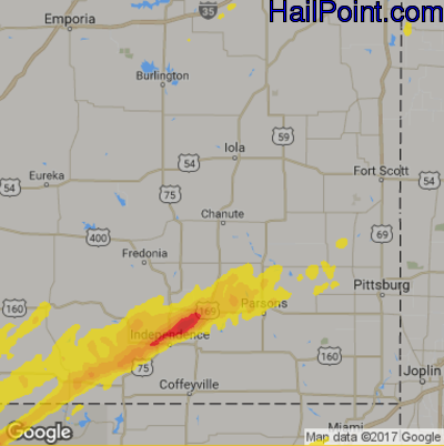 Hail Map for Chanute, KS Region on May 10, 2017 