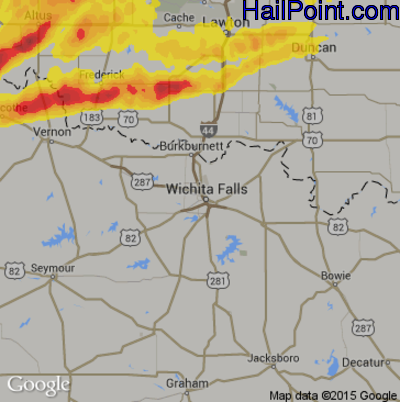 Hail Map for Wichita Falls, TX Region on May 10, 2017