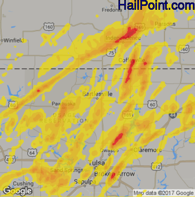Hail Map for Bartlesville, OK Region on May 10, 2017