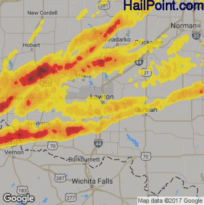 Hail Map for Lawton, OK Region on May 10, 2017
