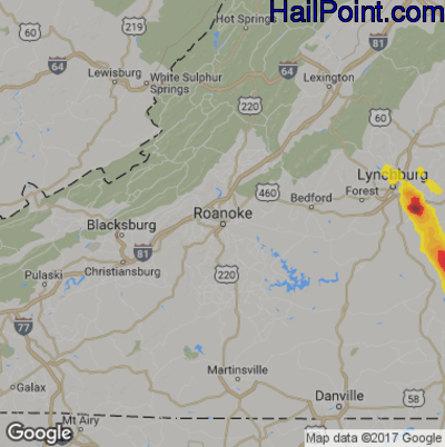 Hail Map for Roanoke, VA Region on May 10, 2017