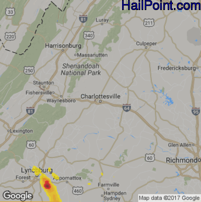 Hail Map for Charlotttesville, VA Region on May 10, 2017