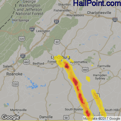 Hail Map for Lynchburg, VA Region on May 10, 2017