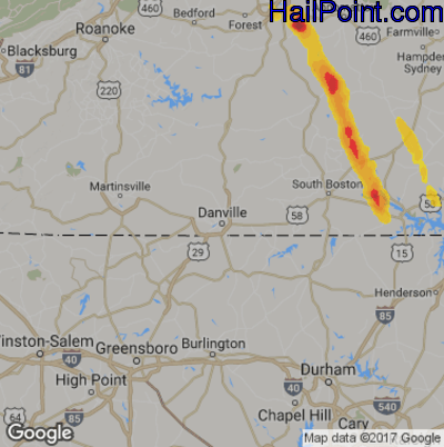 Hail Map for Danville, VA Region on May 10, 2017