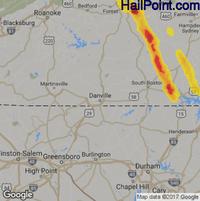 Hail Map for Danville, VA Region on May 10, 2017