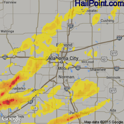 Hail Map for Oklahoma City, OK Region on May 10, 2017