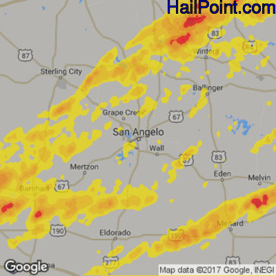 Hail Map for San Angelo, TX Region on May 11, 2017