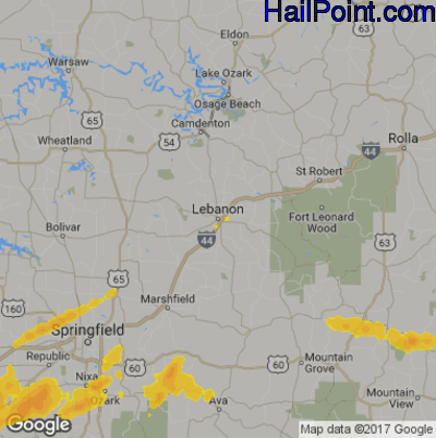Hail Map for Lebanon, MS Region on May 11, 2017