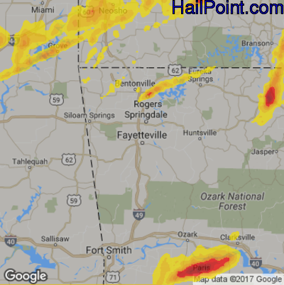Hail Map for Fayetteville, AR Region on May 11, 2017
