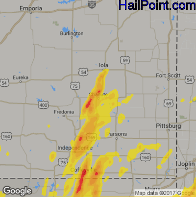 Hail Map for Chanute, KS Region on May 11, 2017