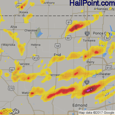 Hail Map for Enid, OK Region on May 11, 2017