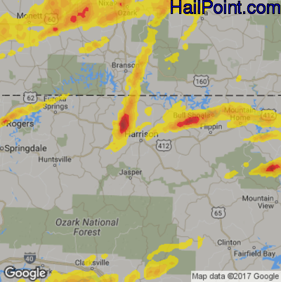 Hail Map for Harrison, AR Region on May 11, 2017