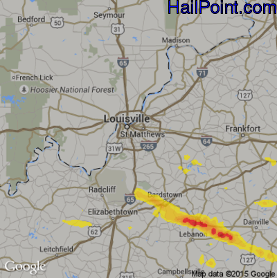 Hail Map for Louisville, KY Region on May 11, 2017 