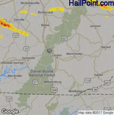 Hail Map for London, KY Region on May 11, 2017