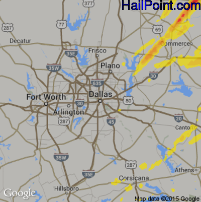 Hail Map for Dallas, TX Region on May 11, 2017
