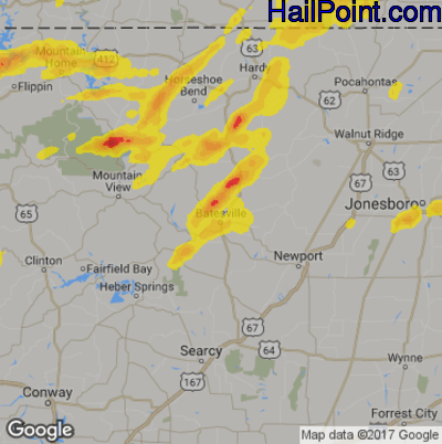 Hail Map for Batestville, AR Region on May 11, 2017