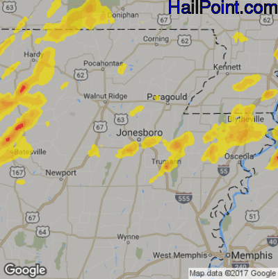 Hail Map for Jonesboro, AR Region on May 11, 2017