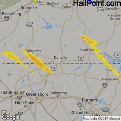 Hail Map for Danville, VA Region on May 11, 2017