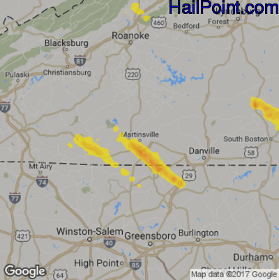 Hail Map for Martinsville, VA Region on May 11, 2017