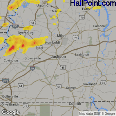 Hail Map for Jackson, TN Region on May 11, 2017