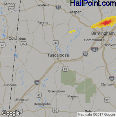 Hail Map for Tuscaloosa, AL Region on May 12, 2017 