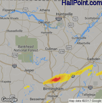 Hail Map for Cullman, AL Region on May 12, 2017