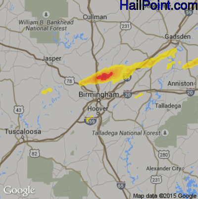 Hail Map for Birmingham, AL Region on May 12, 2017