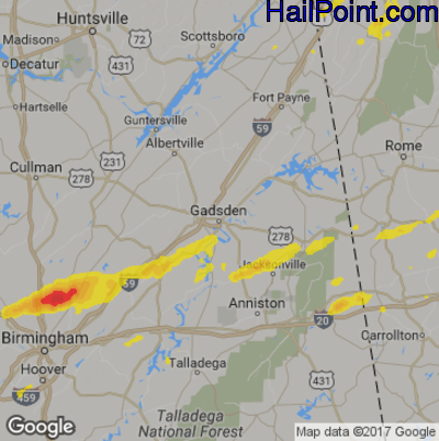 Hail Map for Gadsen, AL Region on May 12, 2017 