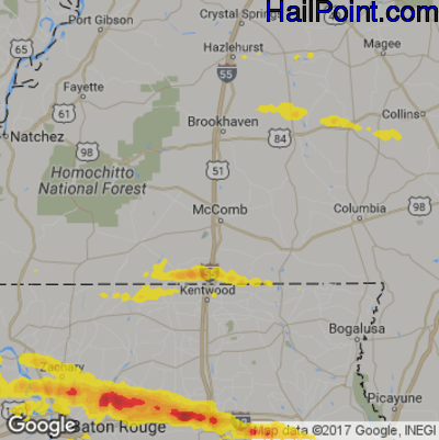 Hail Map for McComb, MS Region on May 12, 2017 