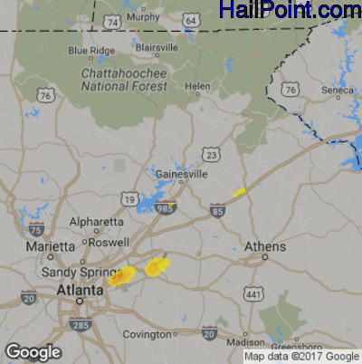 Hail Map for Gainsville, GA Region on May 12, 2017