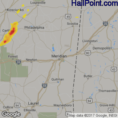 Hail Map for Meridan, MS Region on May 12, 2017 